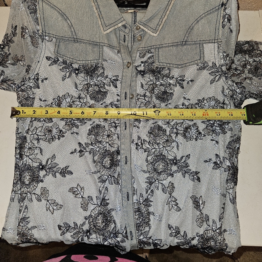 Reba Light Blue Sheer Floral Button-Down Shirt - Picture 2 of 2